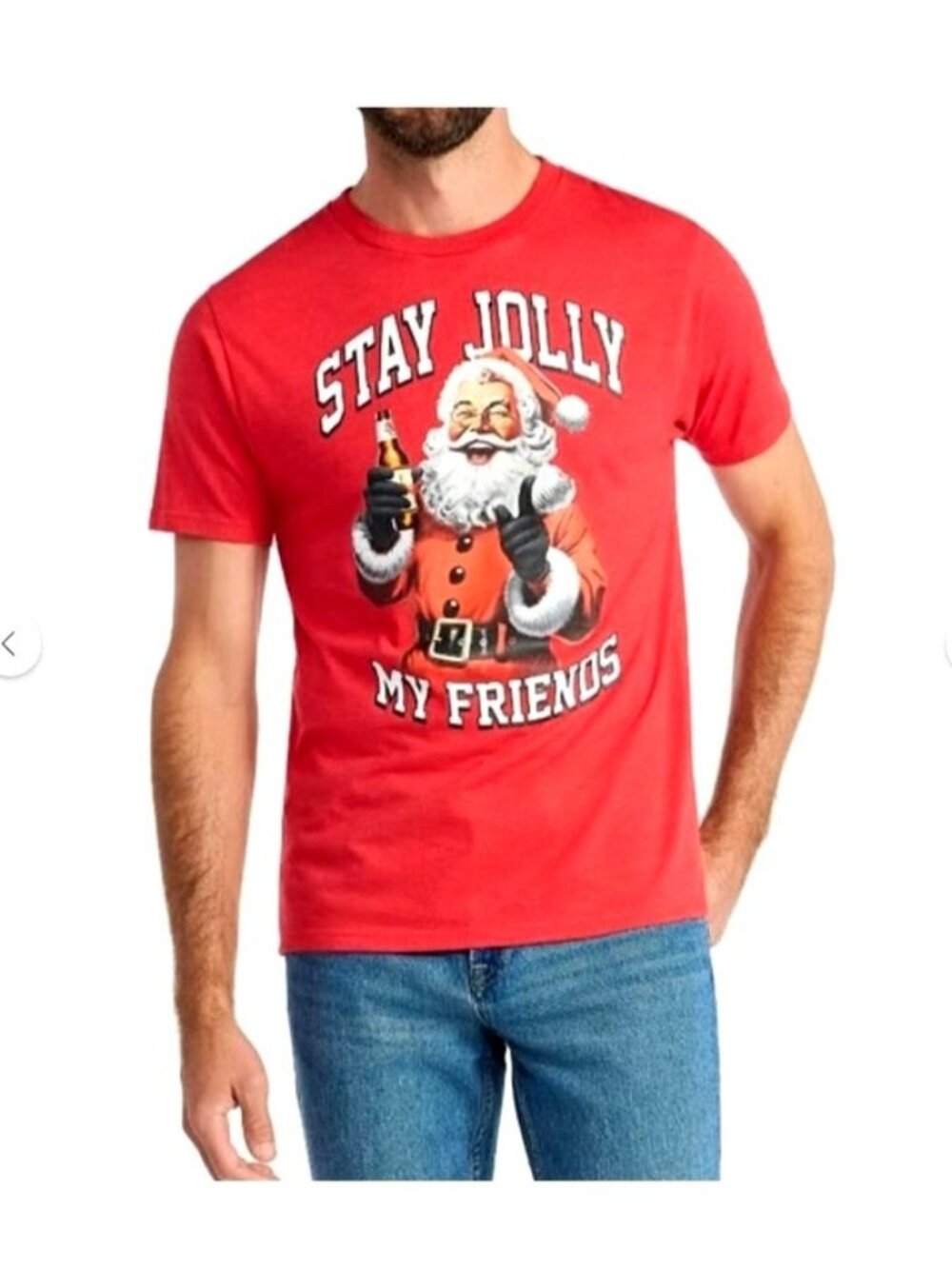 Stay Jolly My Friends Santa Graphic Holiday T-Shirt Red XL Cotton Blend